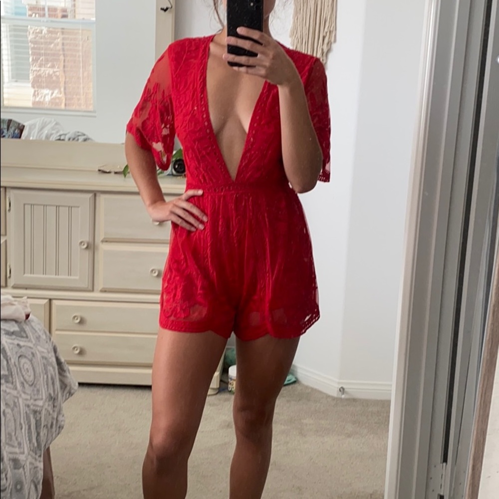 Red lace romper